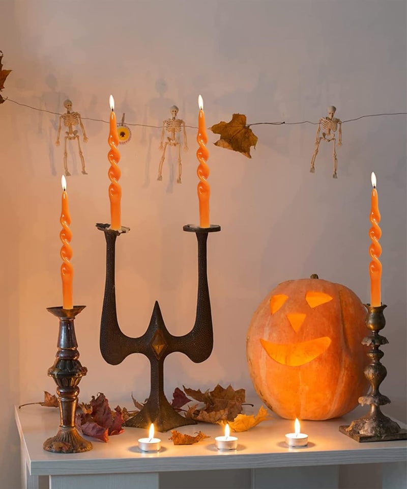 LPUSA Orange Spiral Taper Candles Halloween Decorations Candle Conical Stick Candles for Holiday Wedding Party Wax Unscented Dinner Candle Dripless,H 10 Inch,4pcs（Orange-B） - Image 4